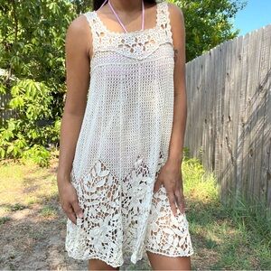 80s Vintage LIMS handmade crochet cover-up dress